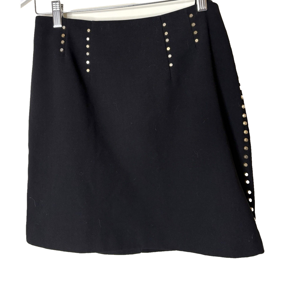 H&M Short Pencil Skirt Zipper Womens Size 8 Black Polyester Gold Studs Classic